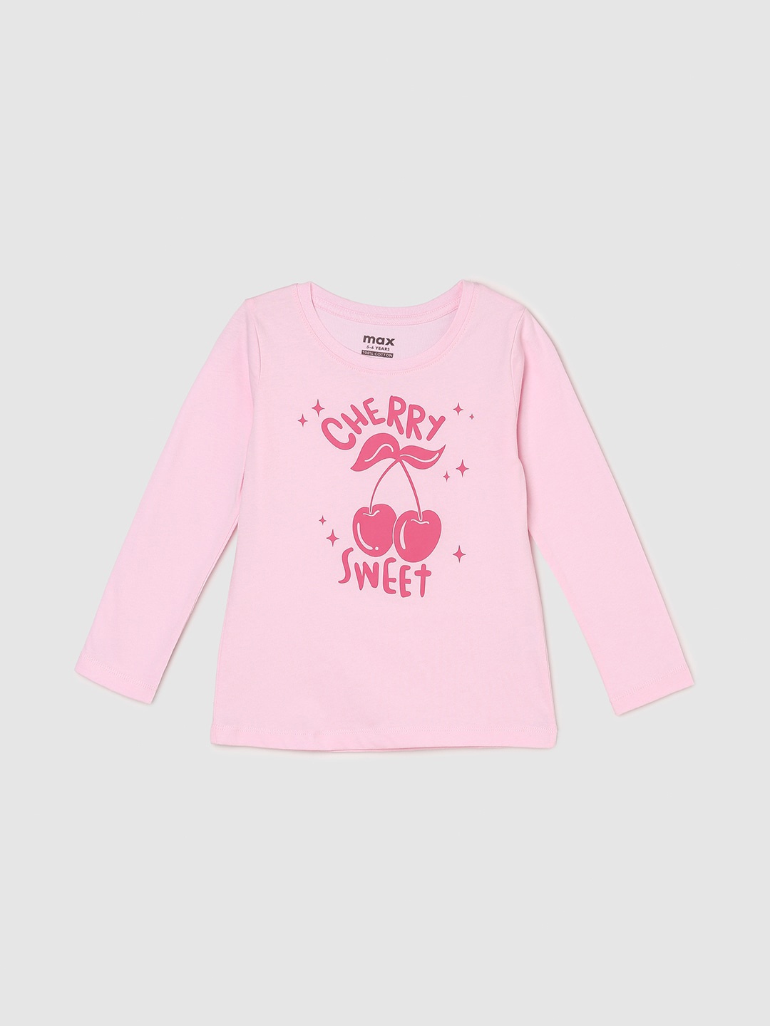 

max Girls Graphic Printed Pure Cotton T-shirt, Pink