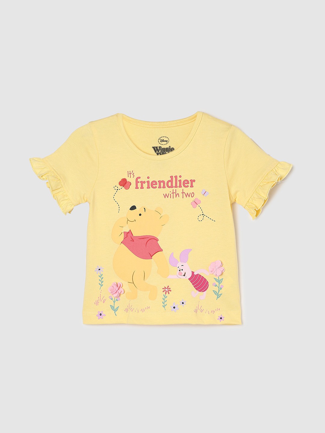 

max Girls Graphic Winnie The Pooh Printed Pure Cotton Casual T-shirt, Yellow
