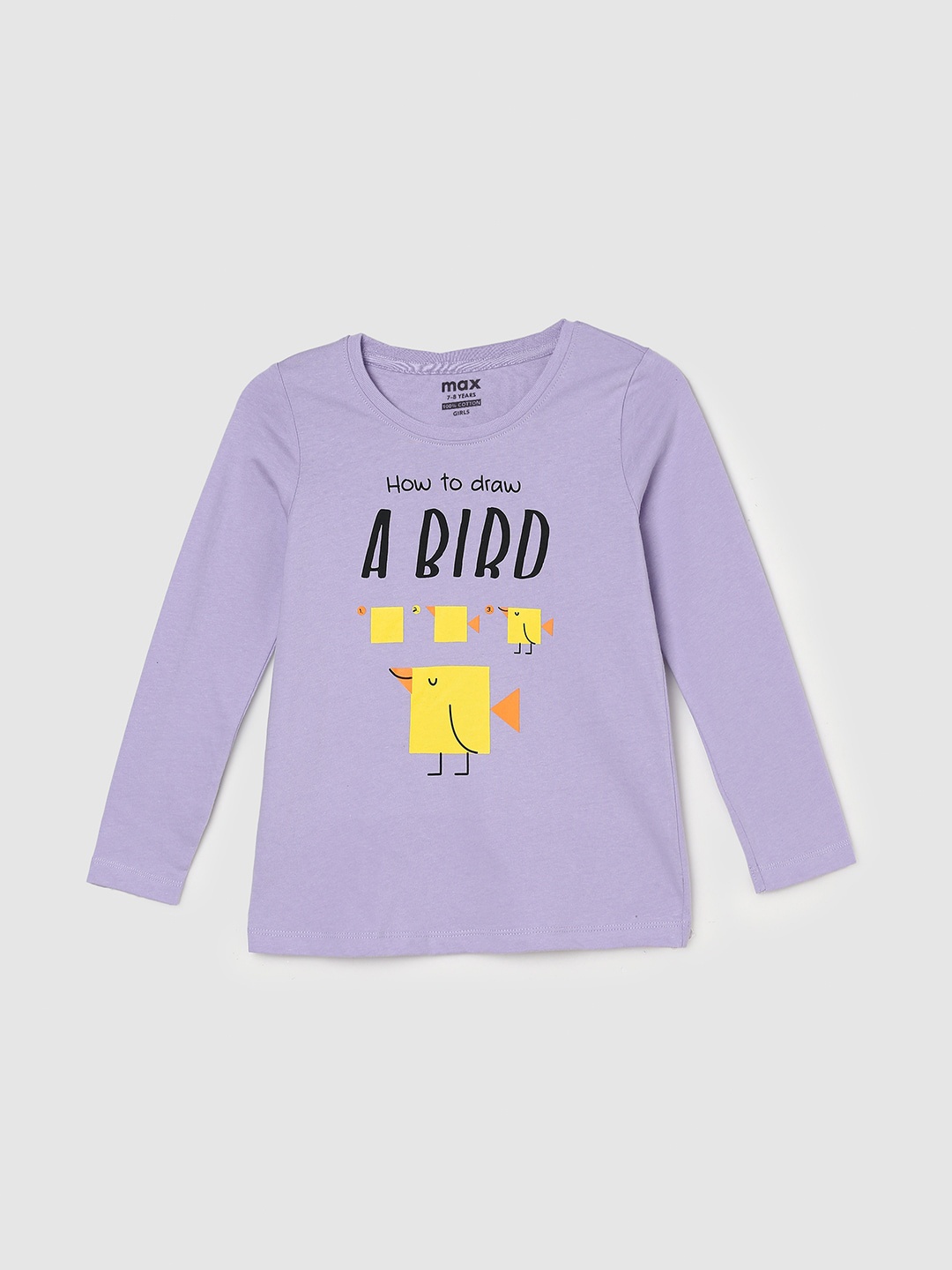 max Girls Typography Printed Pure Cotton Casual T-shirt, Purple
