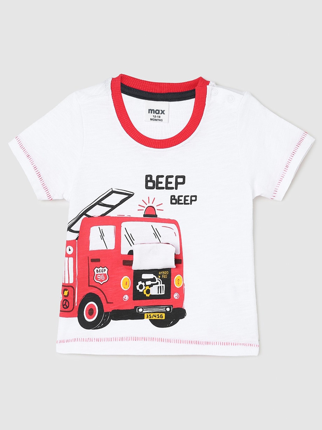 

max Infant Boys Graphic Printed Pure Cotton T-shirt, White
