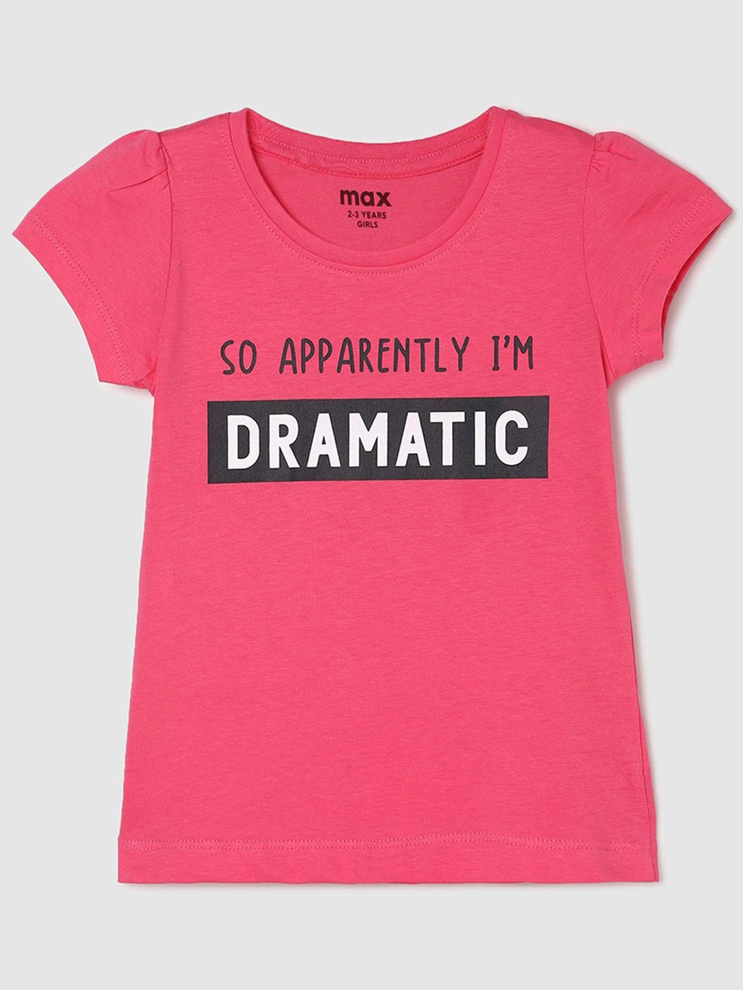 

max Girls Typography Printed Pure Cotton T-shirt, Fuchsia