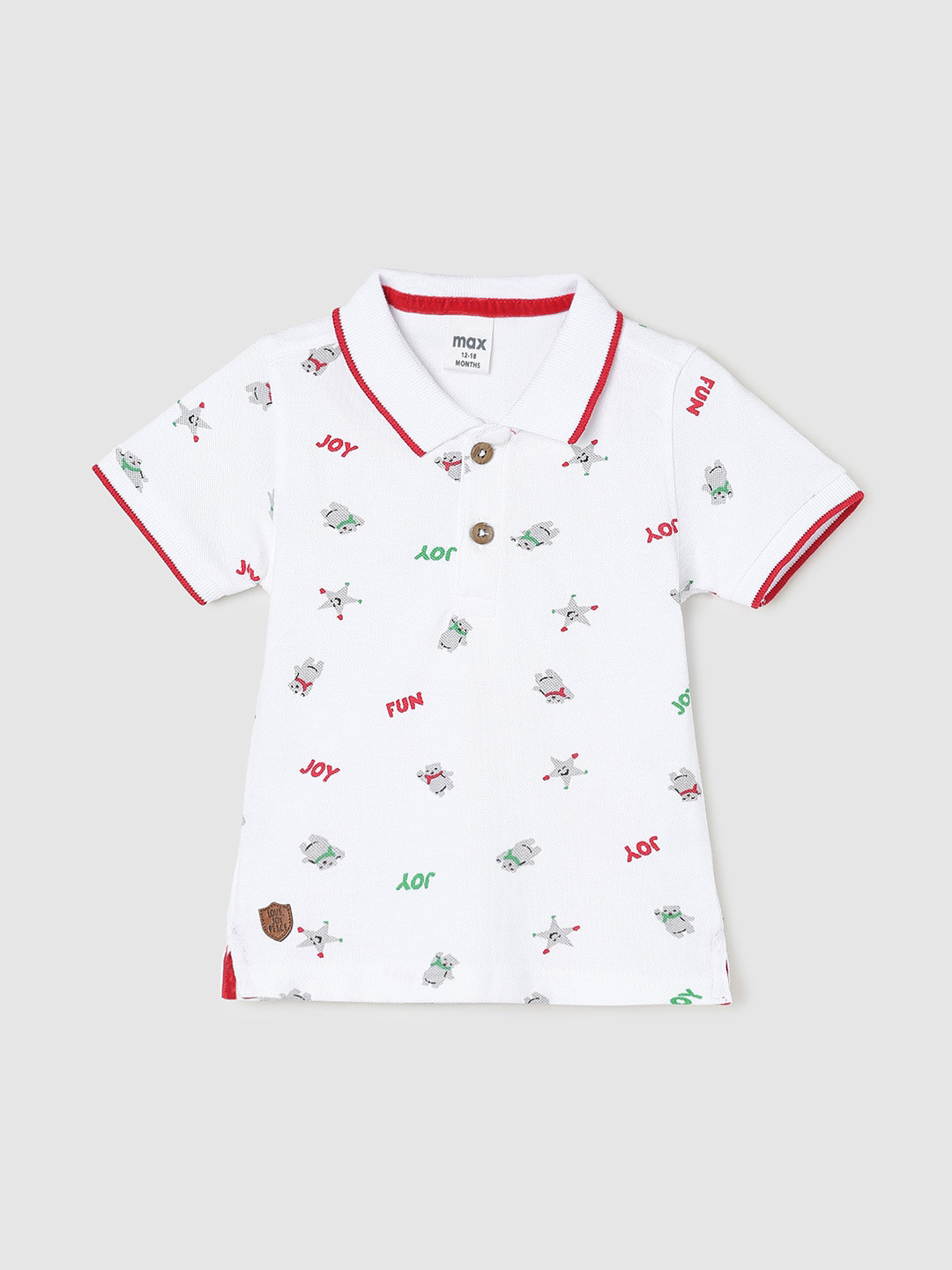 

max Boys Conversational Printed Polo Collar Pure Cotton T-shirt, White