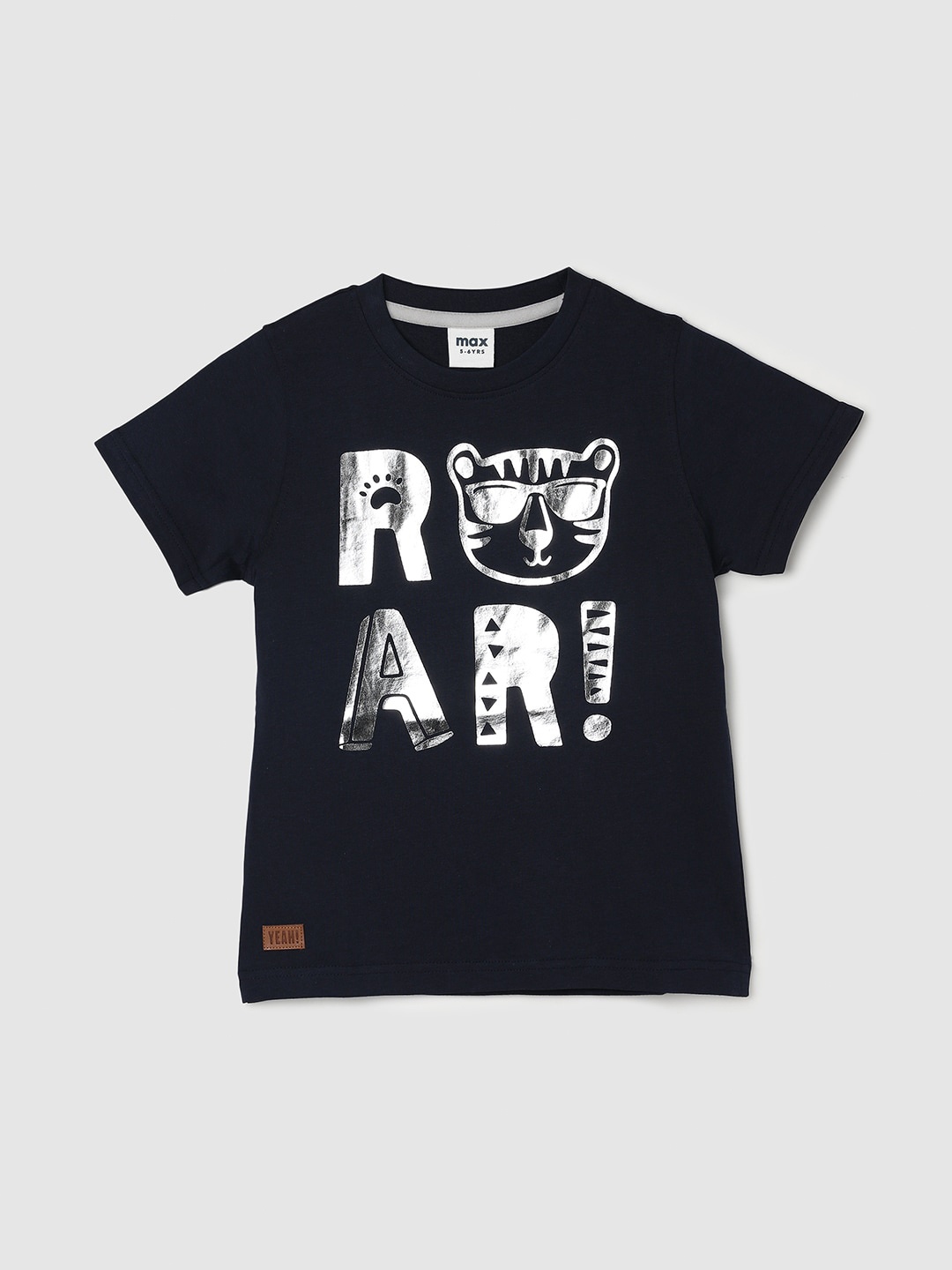 

max Boys Typography Printed Pure Cotton T-shirt, Navy blue