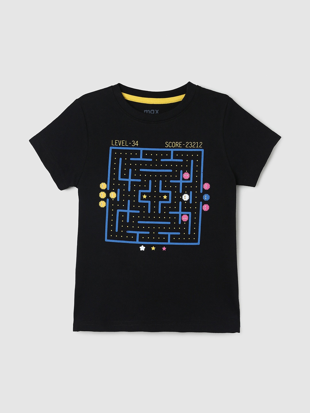 

max Boys Graphic Printed Cotton T-shirt, Black