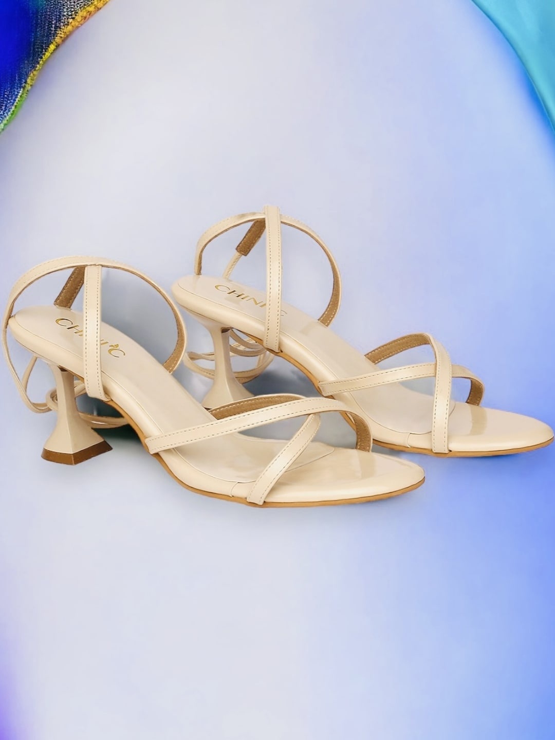 

CHINI C Open Toe Kitten Heels Gladiators, Beige