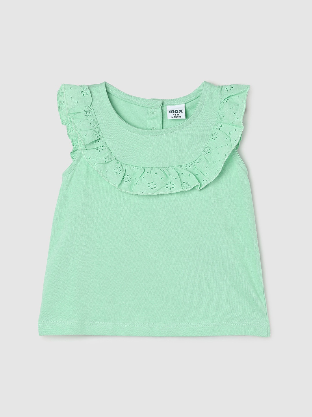 

max Infant Girls Gathered DetailedPure Cotton Top, Green