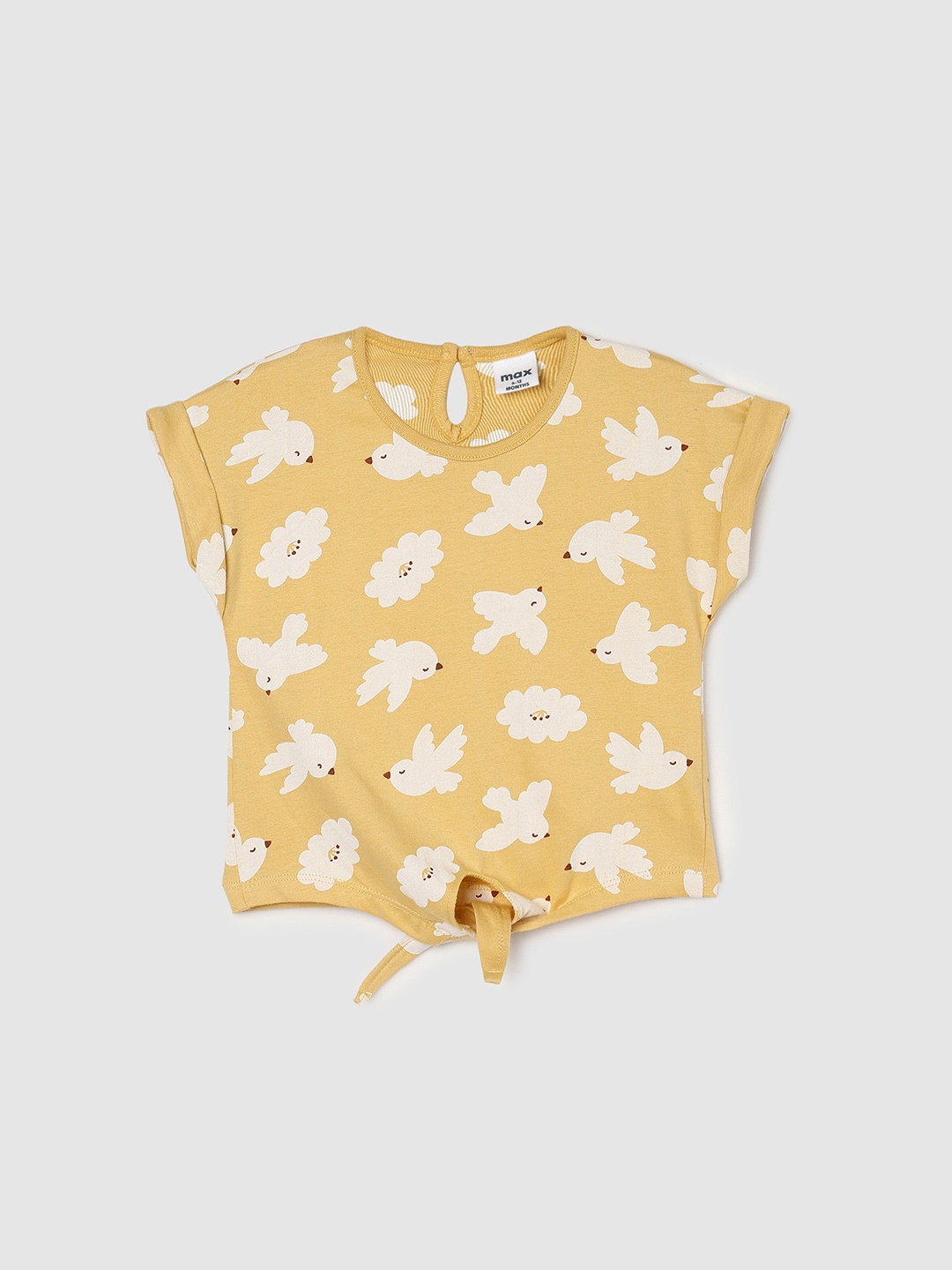 

max Girls Conversational Printed Extended Sleeves Cotton Top, Yellow
