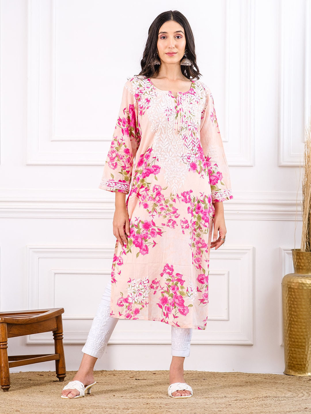 

Chowkhat Floral Printed Pure Cotton Kurta, Pink