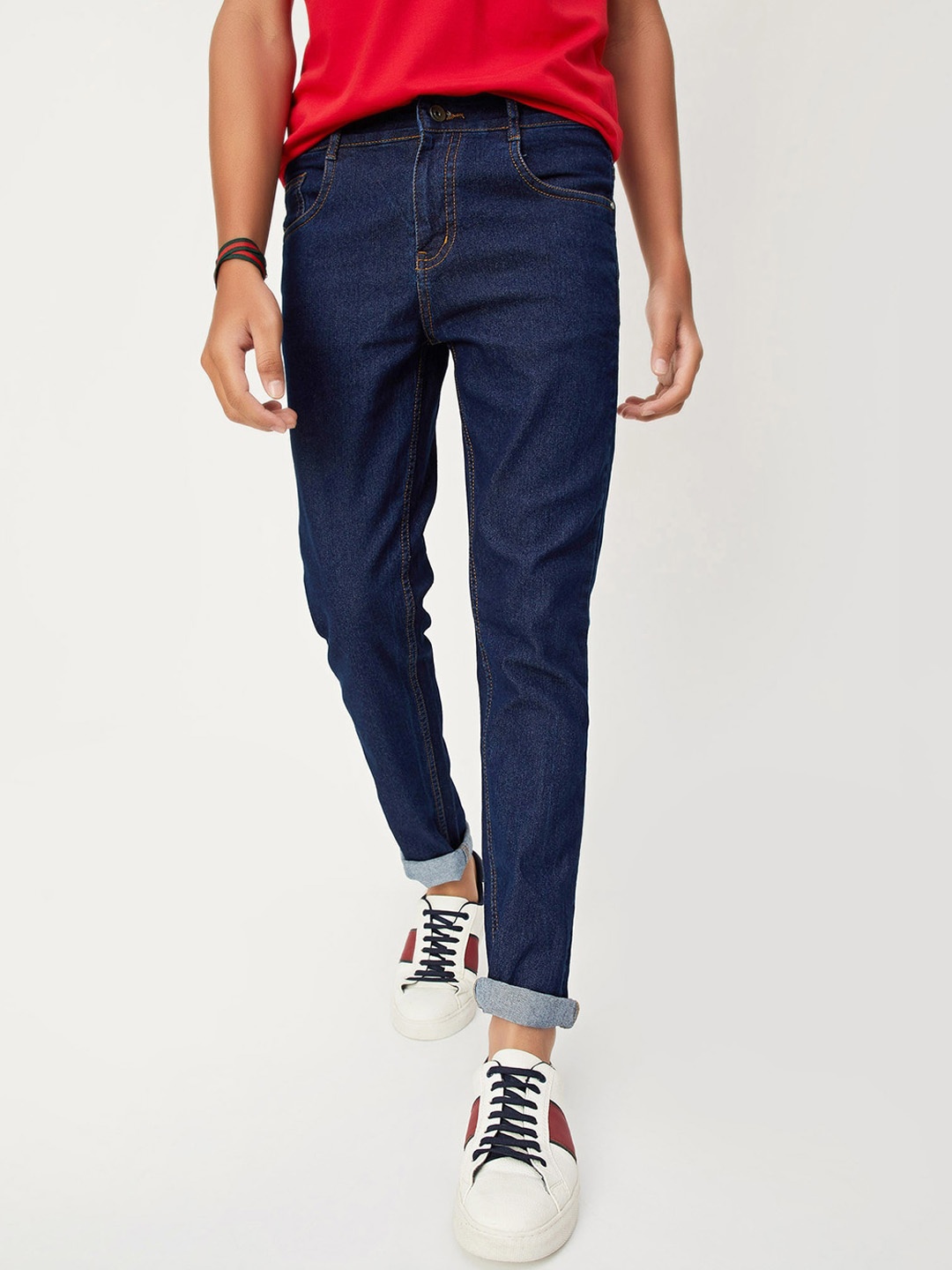 

max Boys Clean Look Mid-Rise Stretchable Jeans, Navy blue