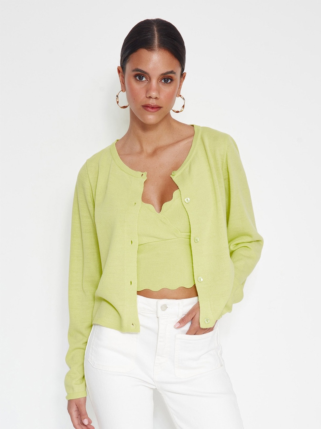 

Trendyol Ribbed Pure Acrylic Cardigan, Green