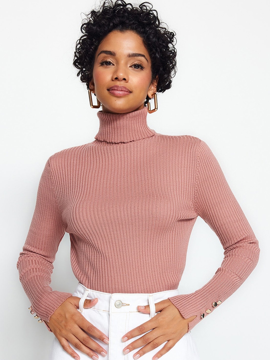

Trendyol Turtle Neck Ribbed Pullover, Pink