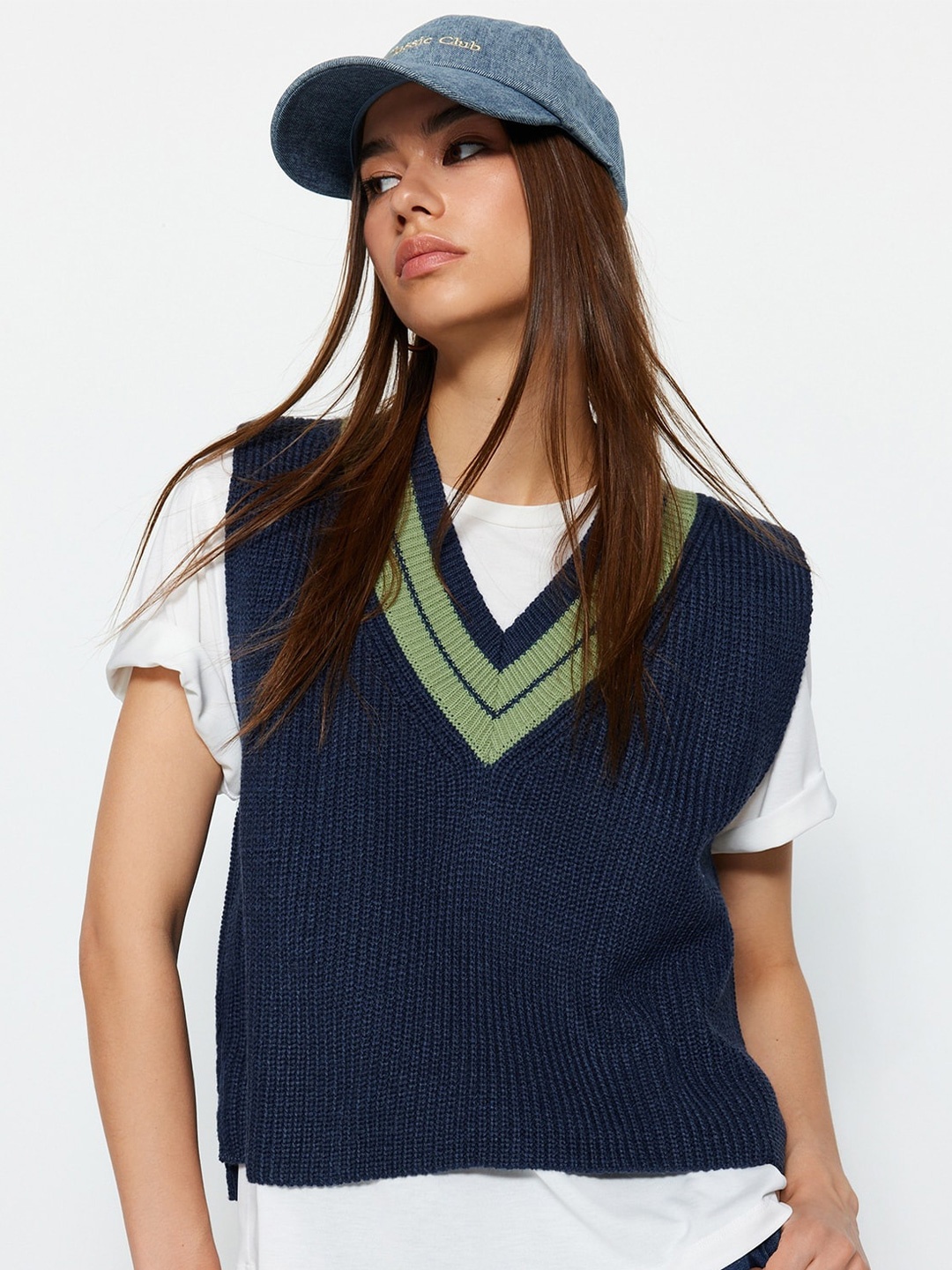 

Trendyol Ribbed Crop Sweater Vest, Blue