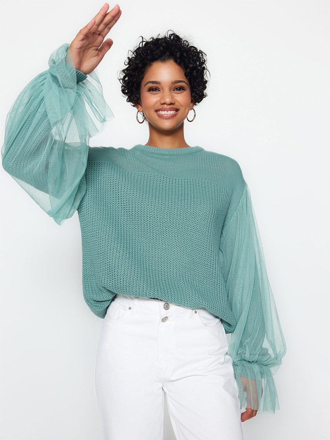 

Trendyol Round Neck Pure Acrylic Pullover, Sea green