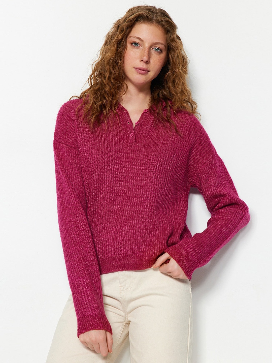 

Trendyol Striped Hooded Pullover, Pink