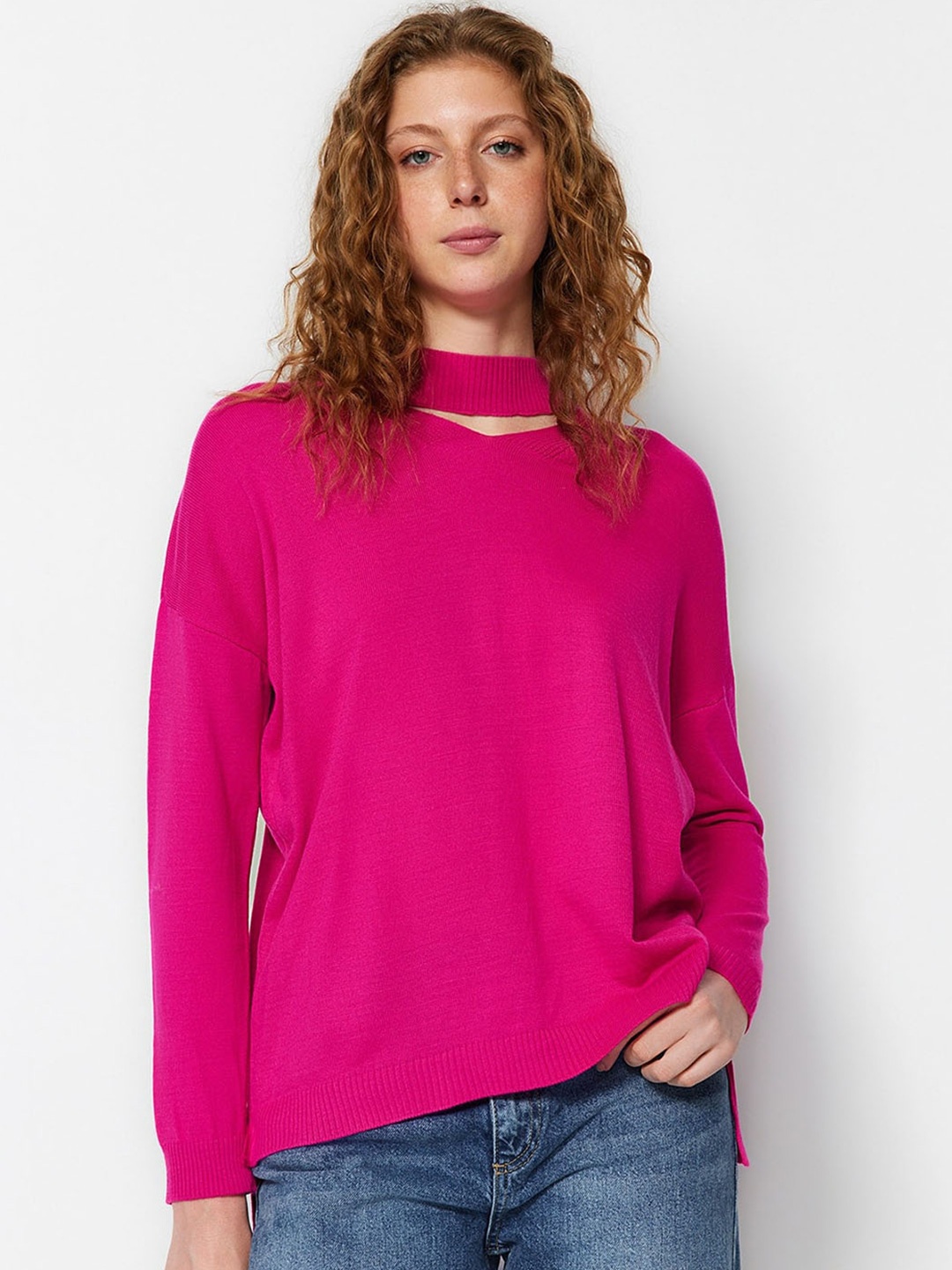 

Trendyol High Neck Long Sleeve Acrylic Pullover Sweaters, Pink