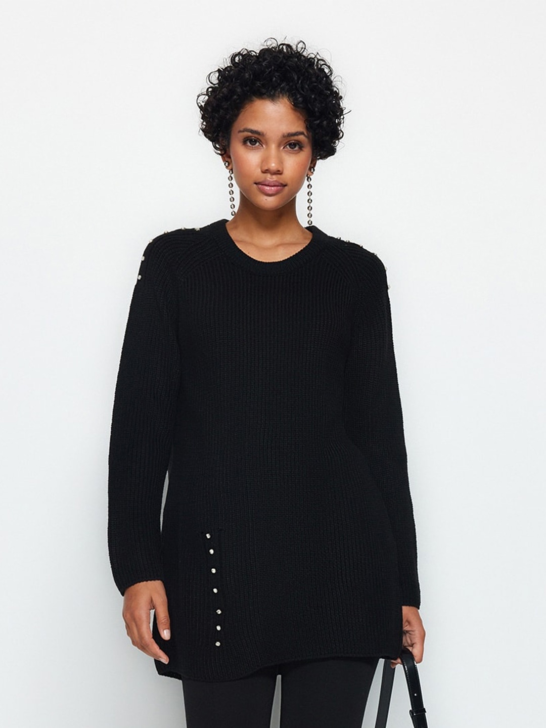 

Trendyol Open Knit Round Neck Raglan Sleeves Pullover Sweater, Black