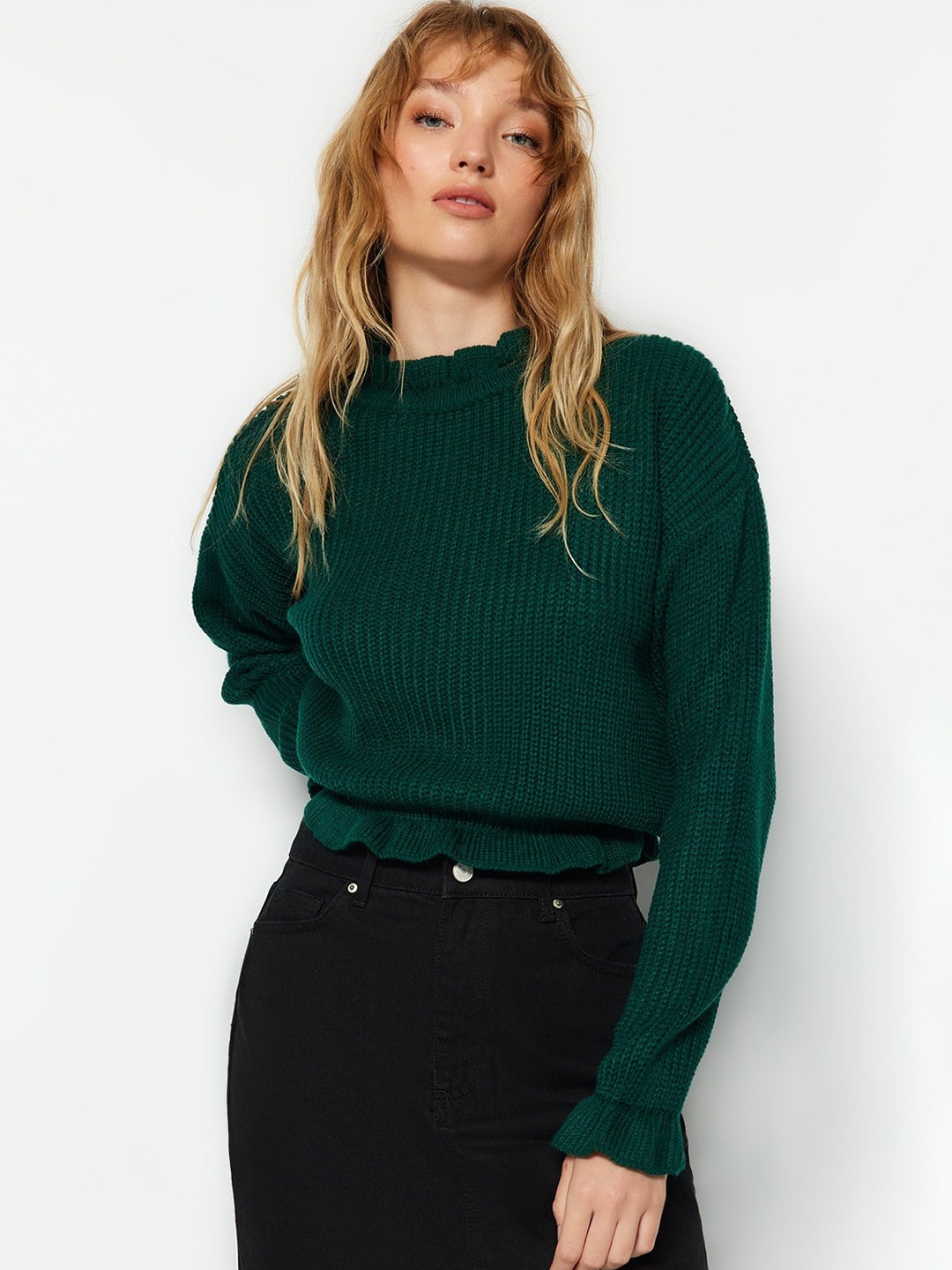 

Trendyol Ribbed Acrylic Pullover, Green