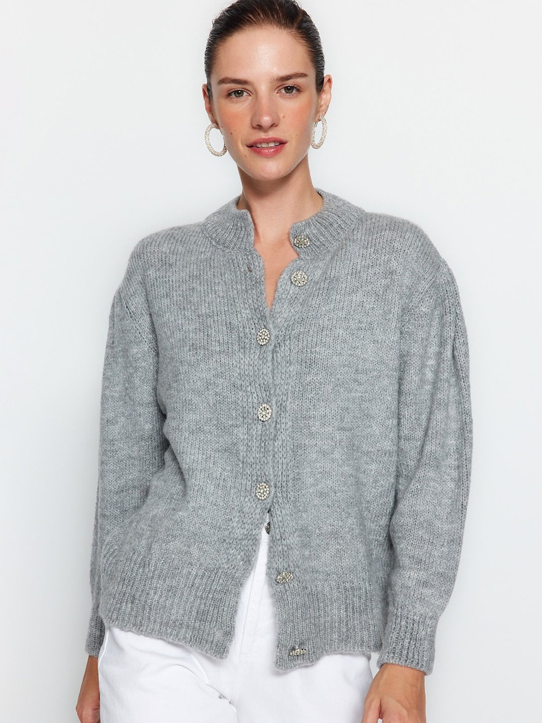 

Trendyol Cable Knit Acrylic Cardigan, Grey