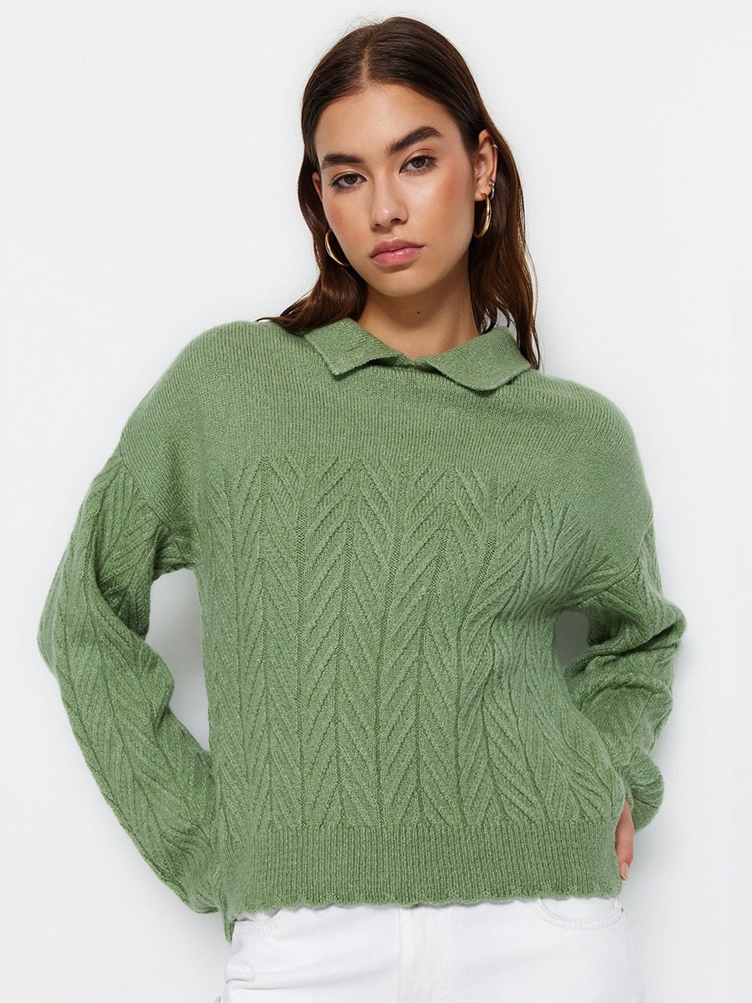 

Trendyol Self Design Pullover Sweater, Green