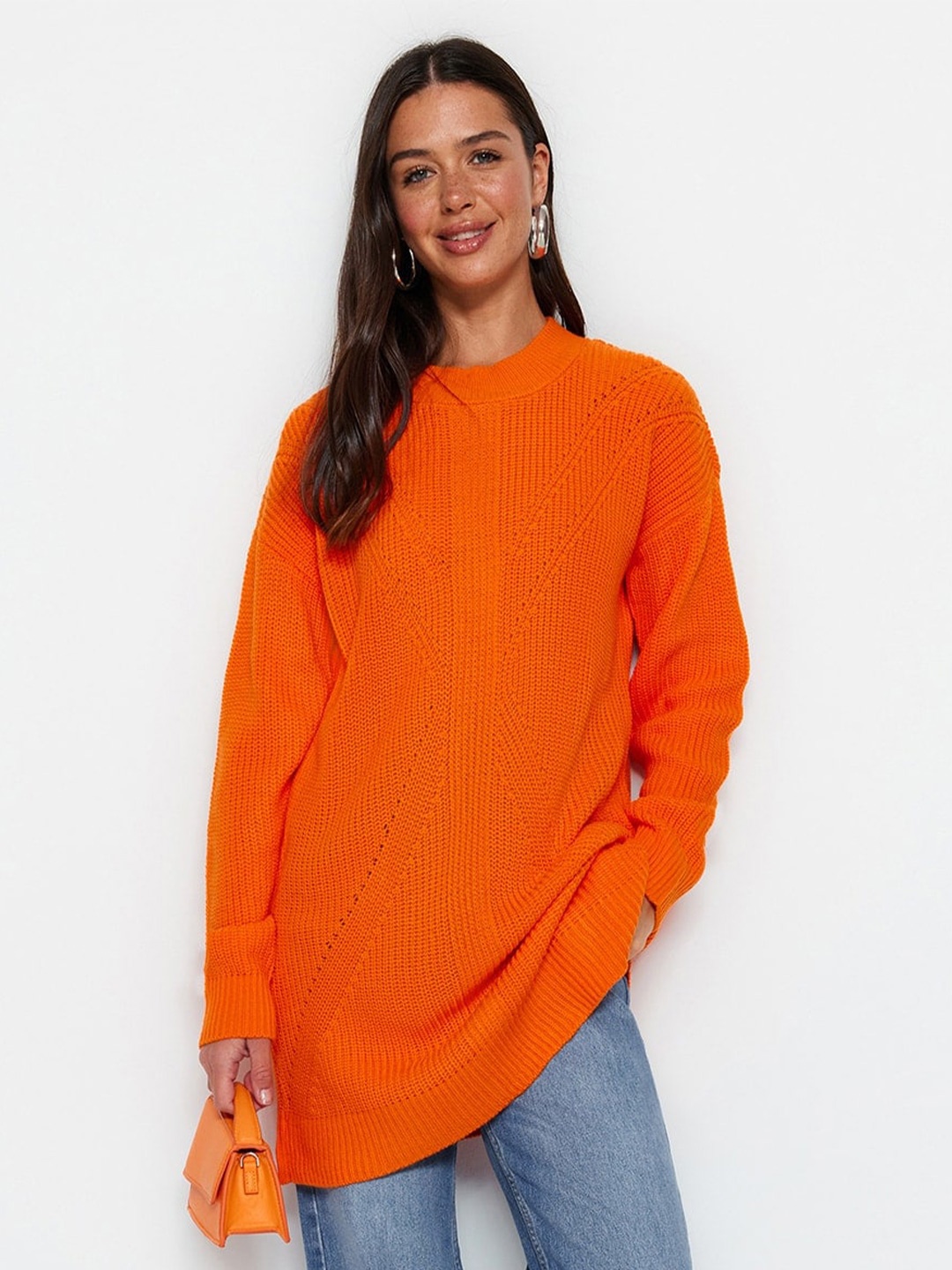 

Trendyol Ribbed Longline Acrylic Pullover, Orange