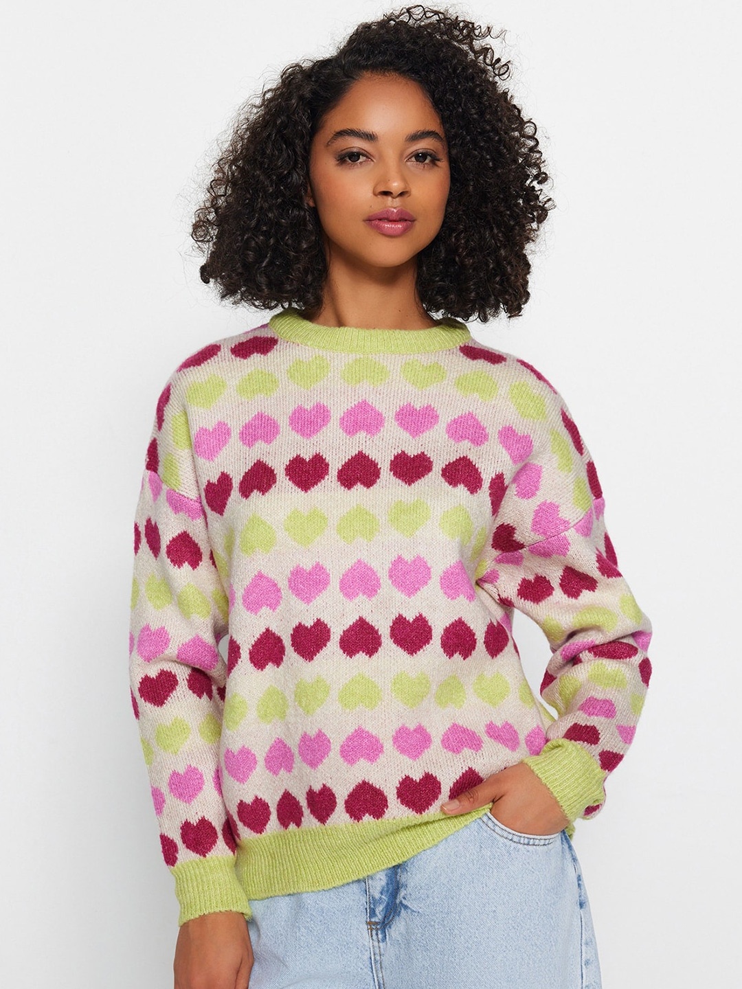 

Trendyol Printed Round Neck Pullover, Green