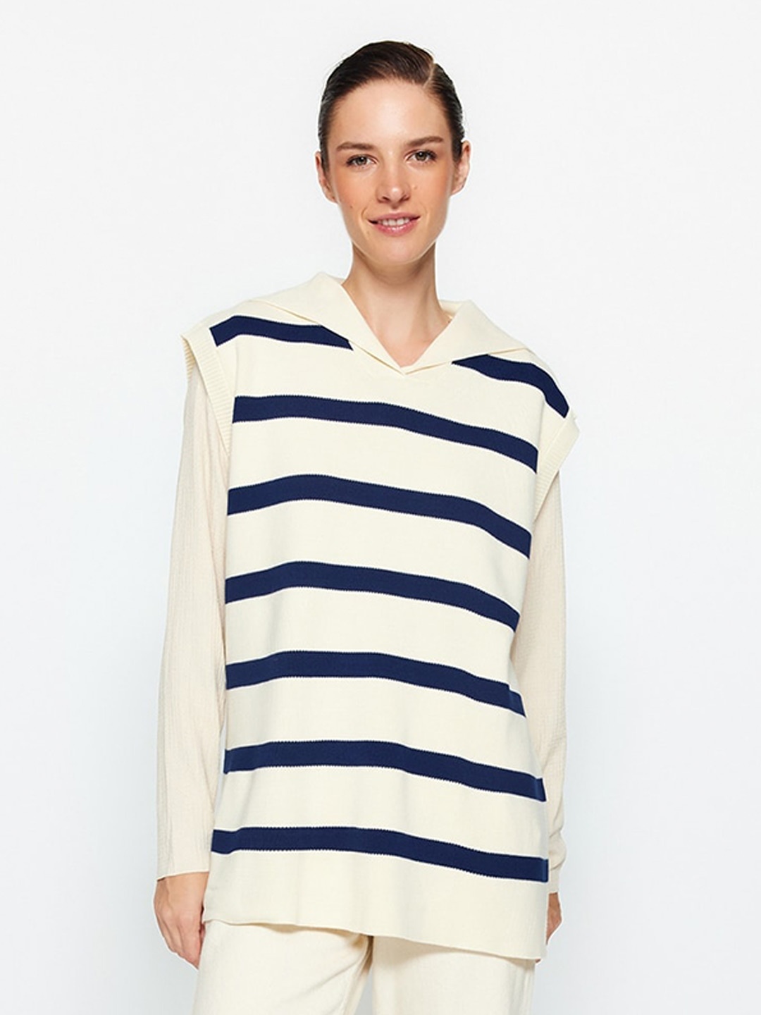 

Trendyol Striped Acrylic Sweater Vest, Cream