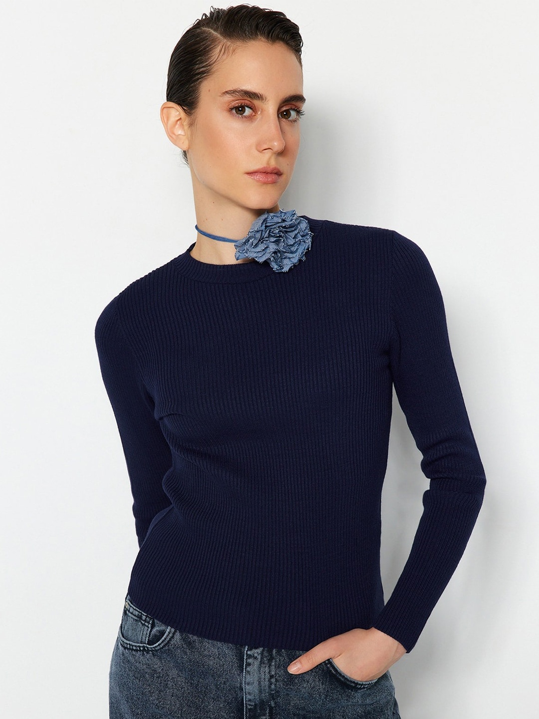 

Trendyol Ribbed Acrylic Pullover, Navy blue