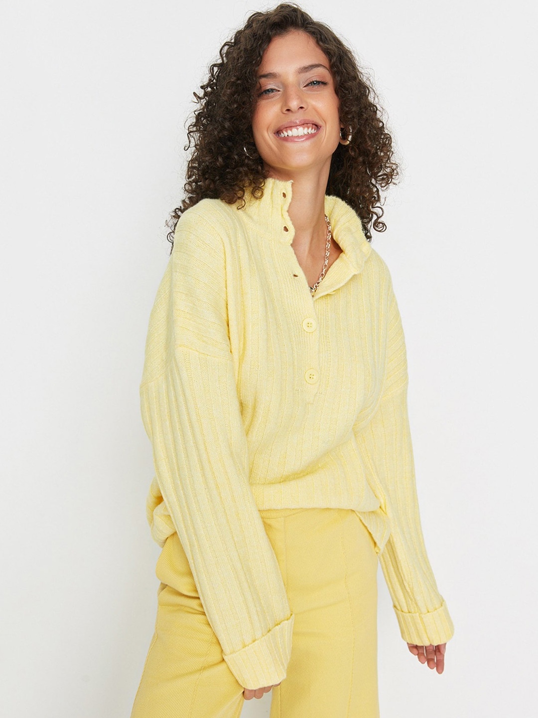 

Trendyol Ribbed High Neck Pullover, Yellow