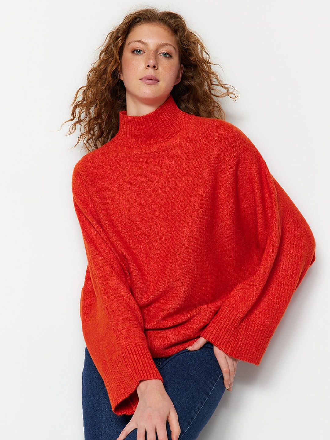 

Trendyol Turtle Neck Oversized Pullover Sweater, Red
