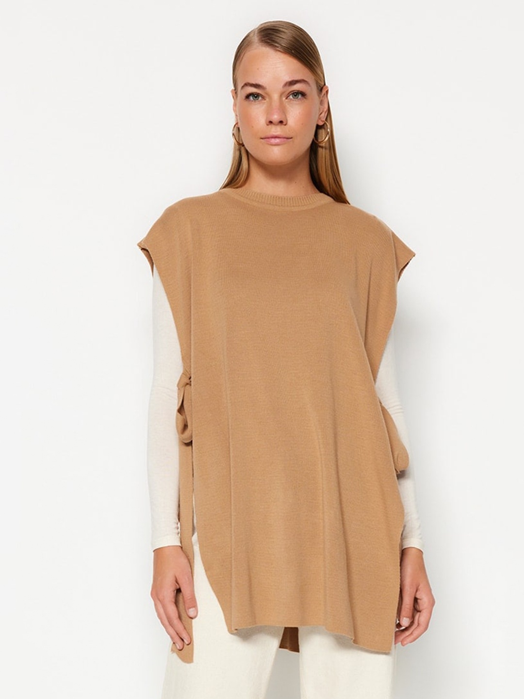 

Trendyol Round Neck Longline Acrylic Pullover Sweaters, Beige