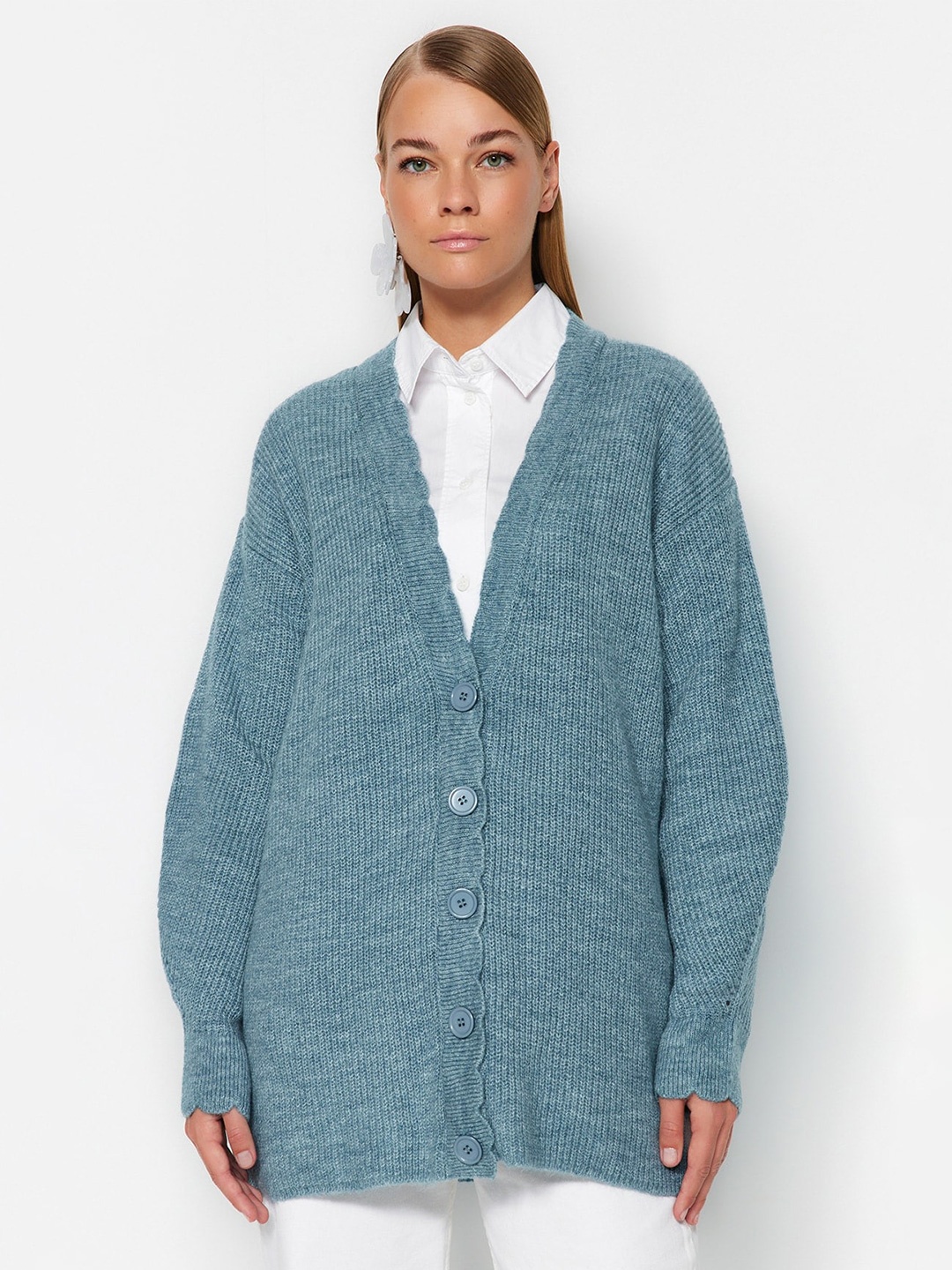 

Trendyol V-Neck Longline Cardigan Sweater, Blue