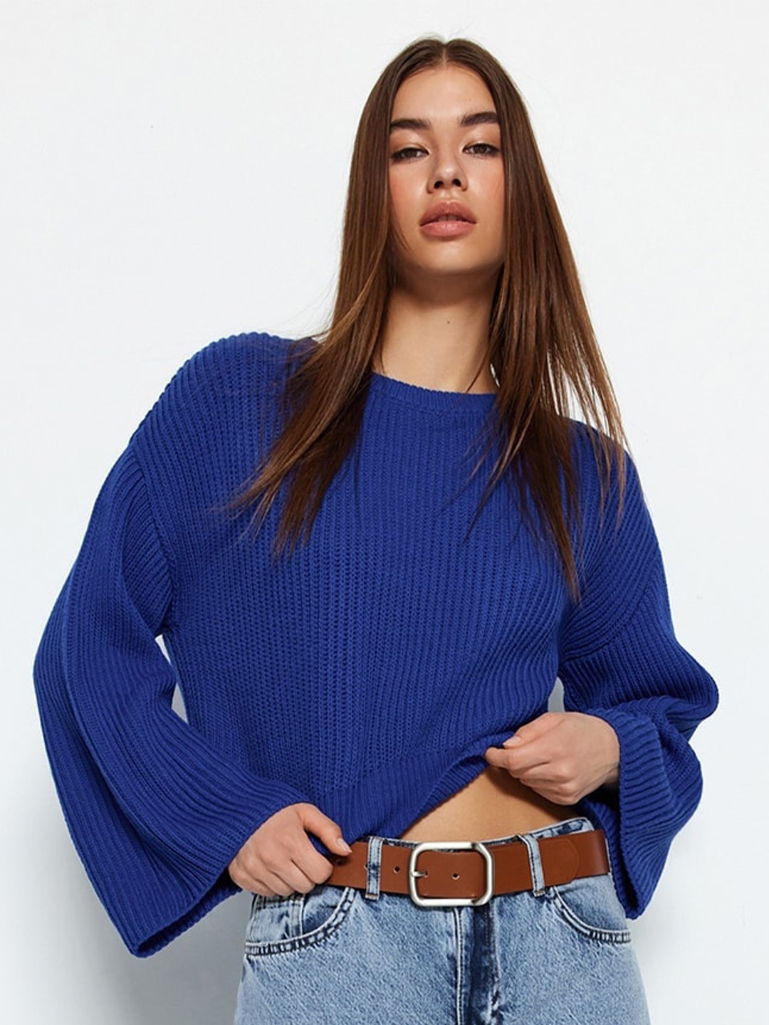 

Trendyol Long Sleeves Ribbed Acrylic Pullover, Blue