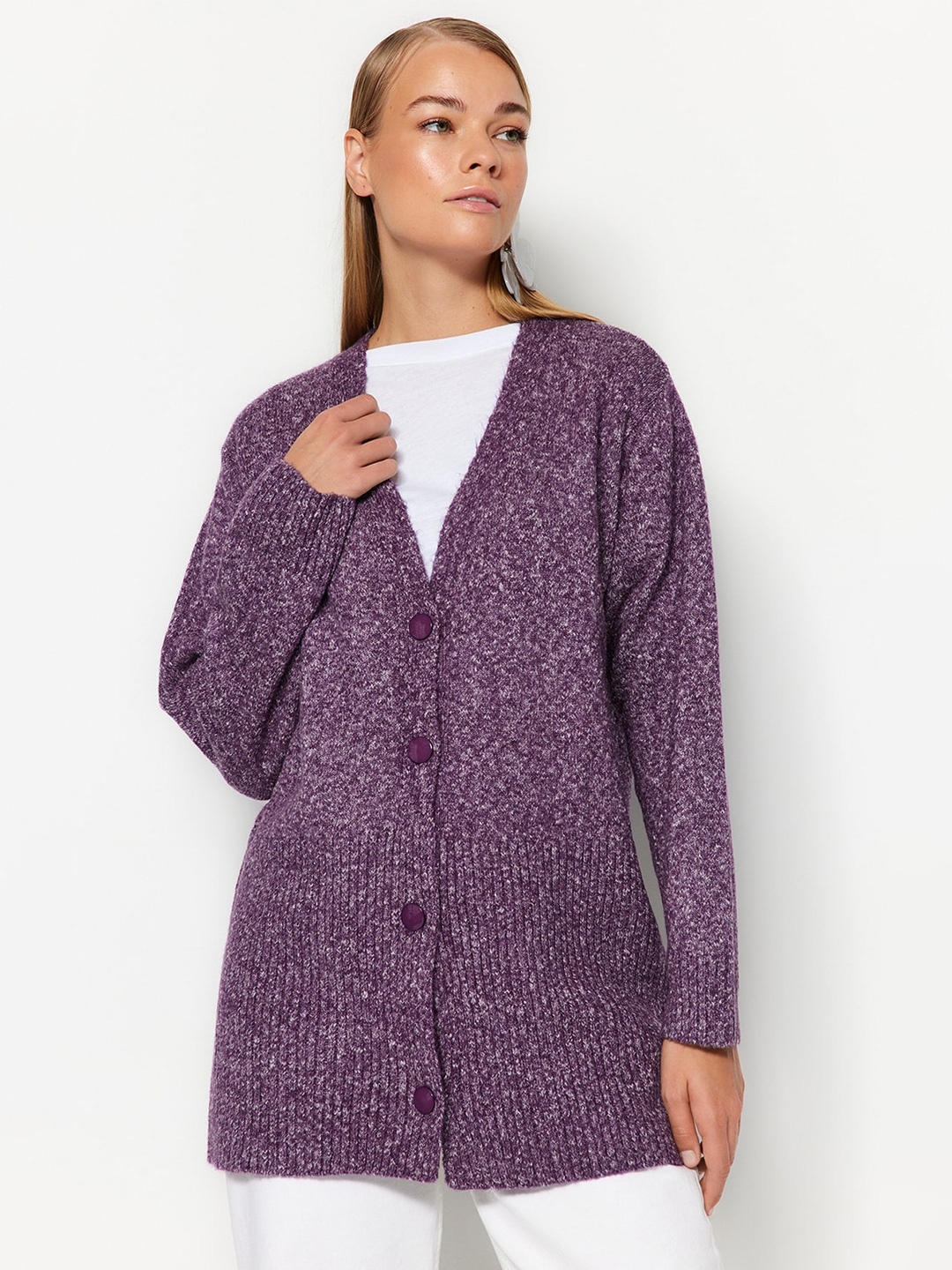 

Trendyol Ribbed Longline Cardigan Sweater, Violet