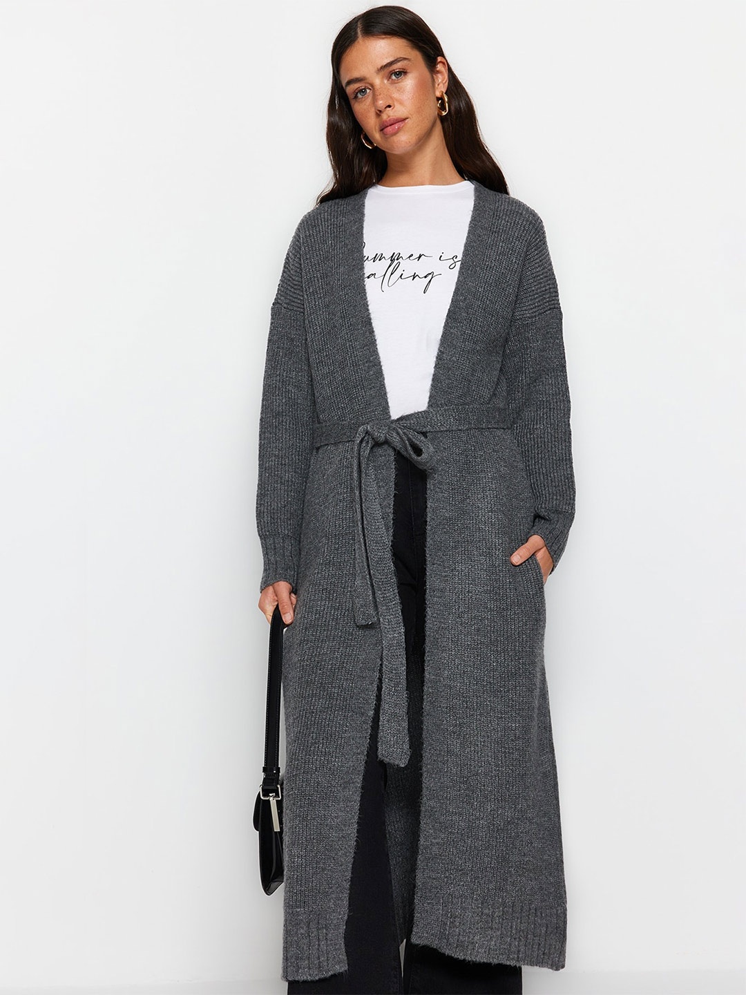

Trendyol Tie-Up Longline Cardigan, Charcoal