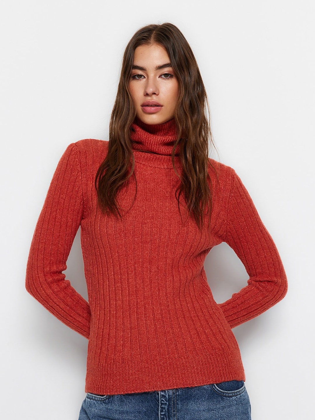 

Trendyol Ribbed Turtle Neck Pullover, Red