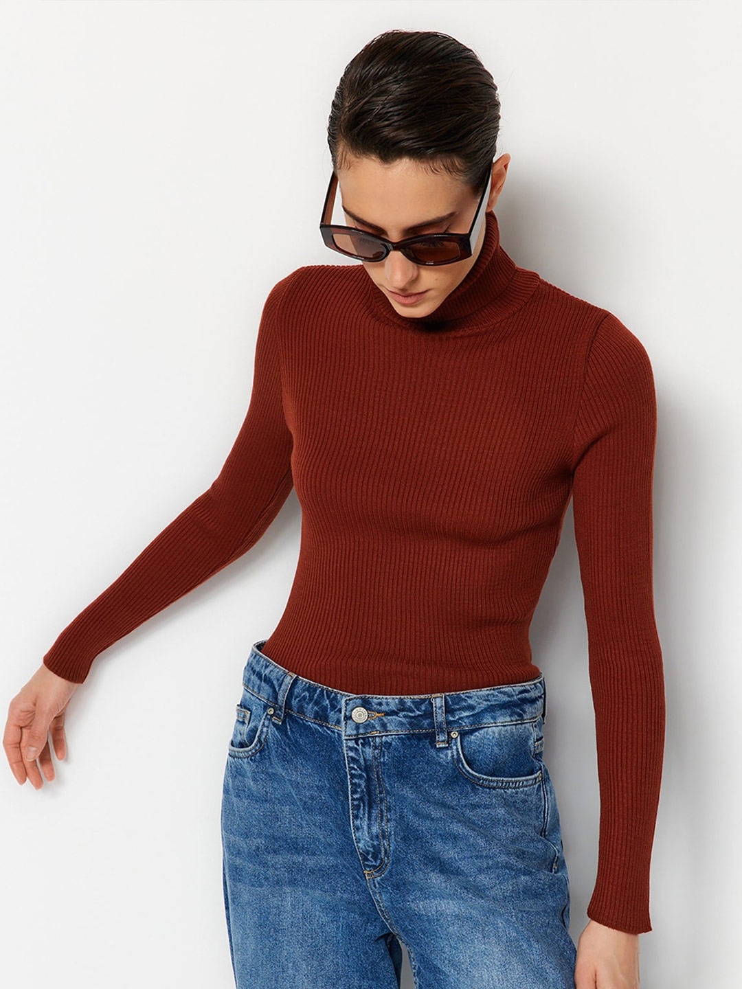 

Trendyol Turtle Neck Ribbed Pullover Acrylic Sweater, Brown