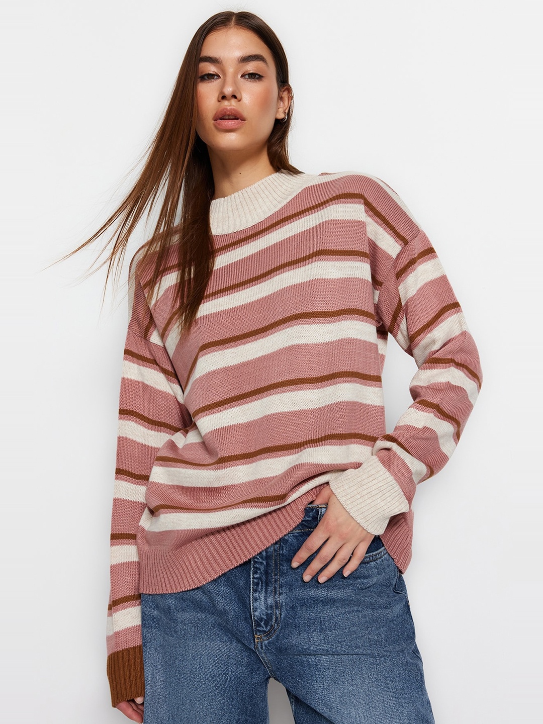 

Trendyol Striped Pullover Acrylic Sweater, Pink