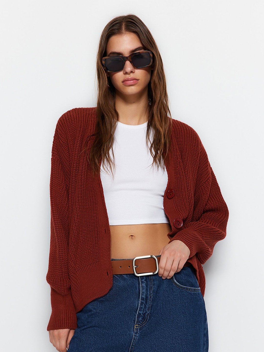 

Trendyol Crop Acrylic Cardigan, Maroon