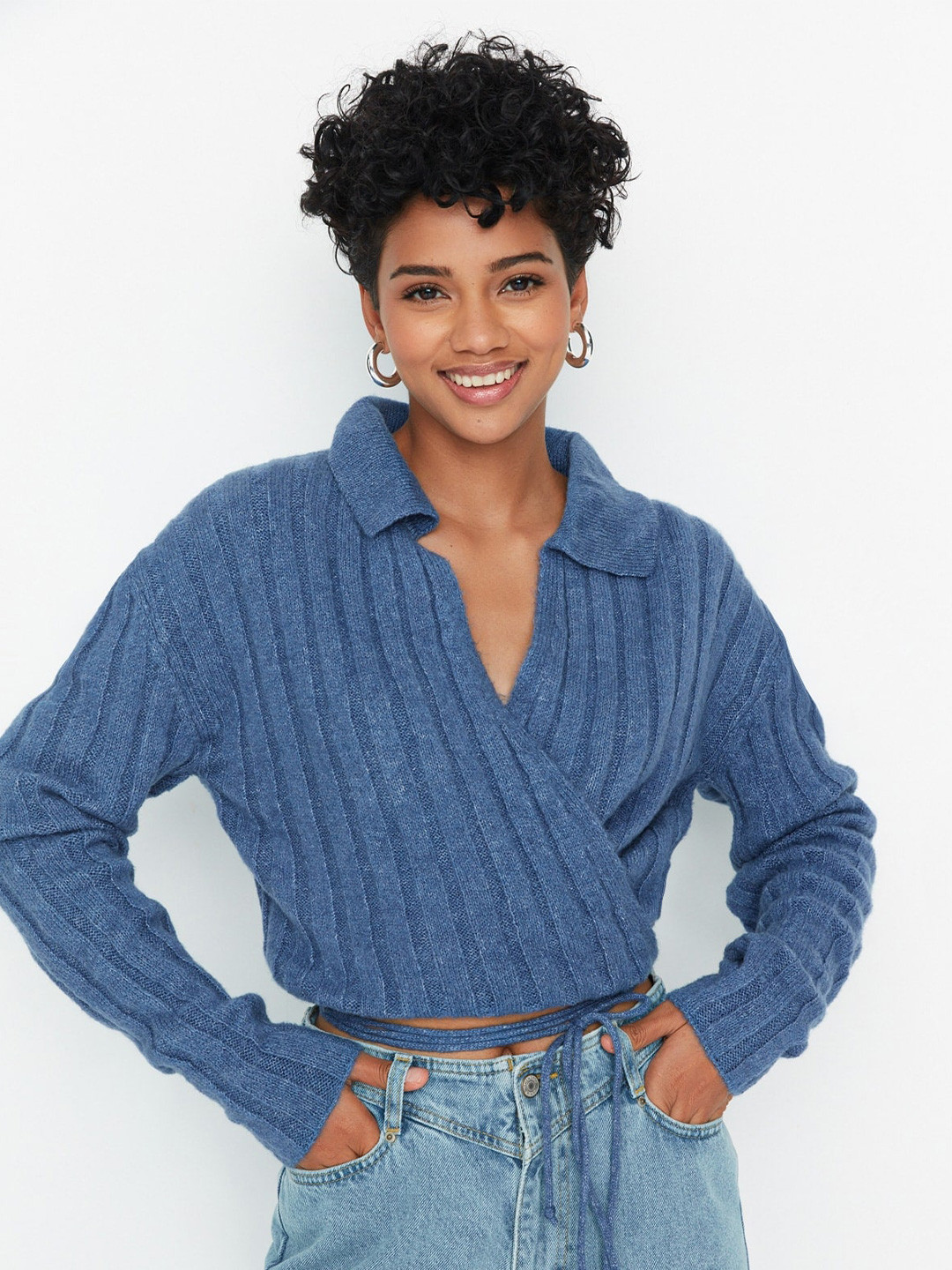 

Trendyol Ribbed Crop Pullover Sweater, Blue