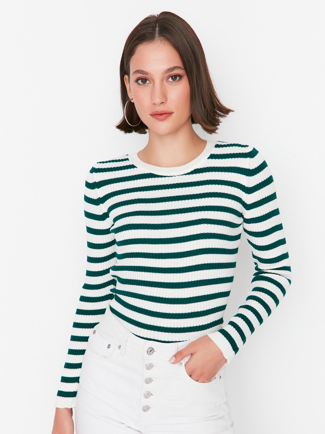 

Trendyol Striped Long Sleeves Acrylic Pullover, Green