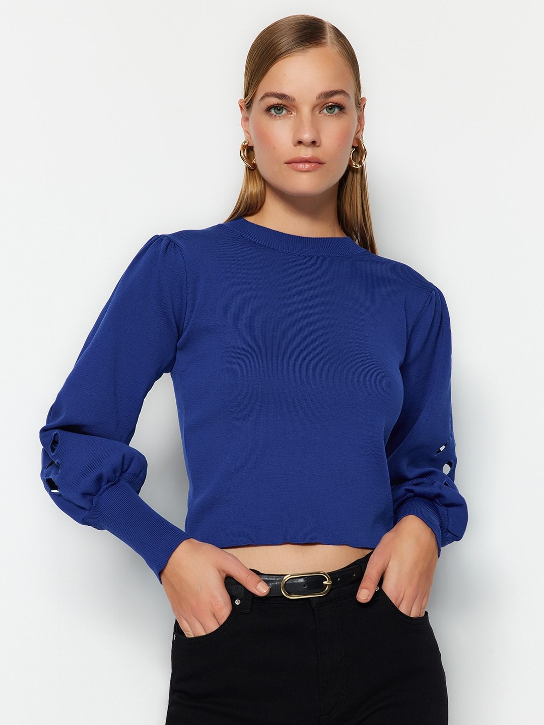 

Trendyol Cut Work Crop Pullover, Blue
