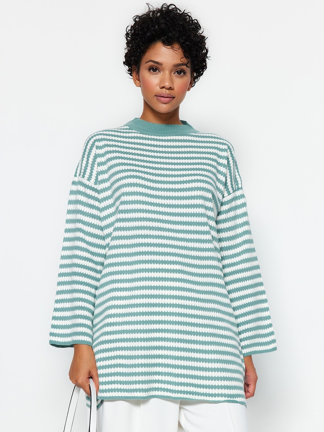 

Trendyol Striped Longline Pullover, Green