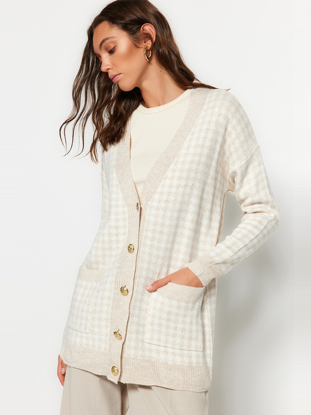 

Trendyol Cable Knit Acrylic Longline Cardigan, White