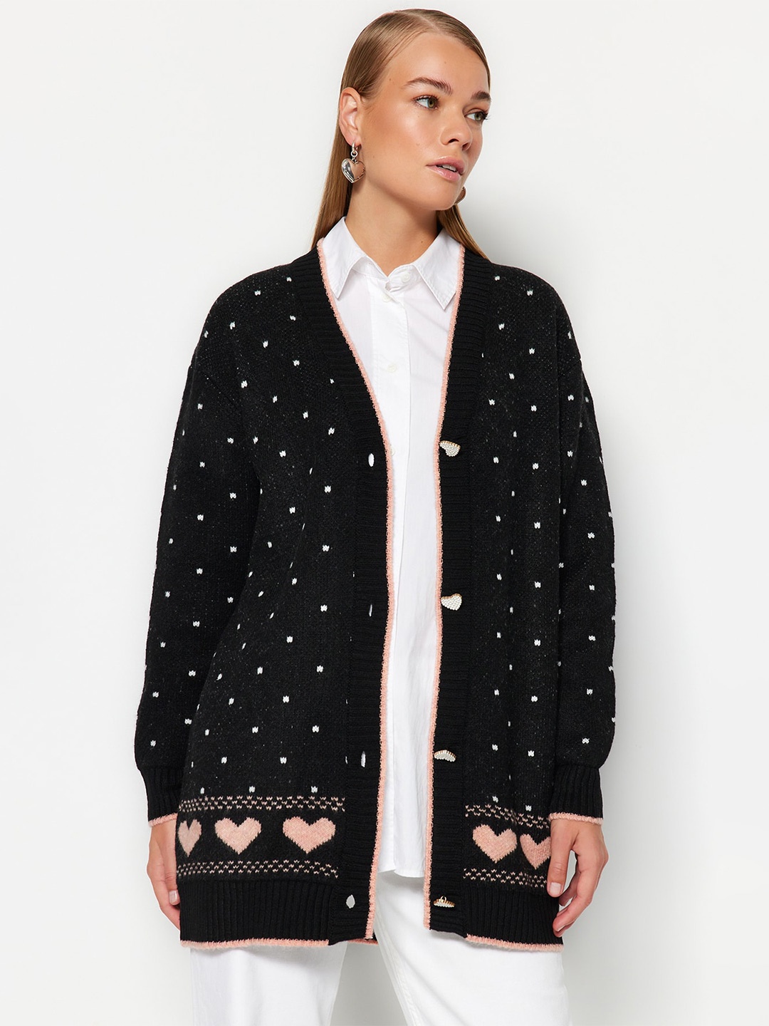 

Trendyol Absatrct Printed Longline Acrylic Cardigan, Black