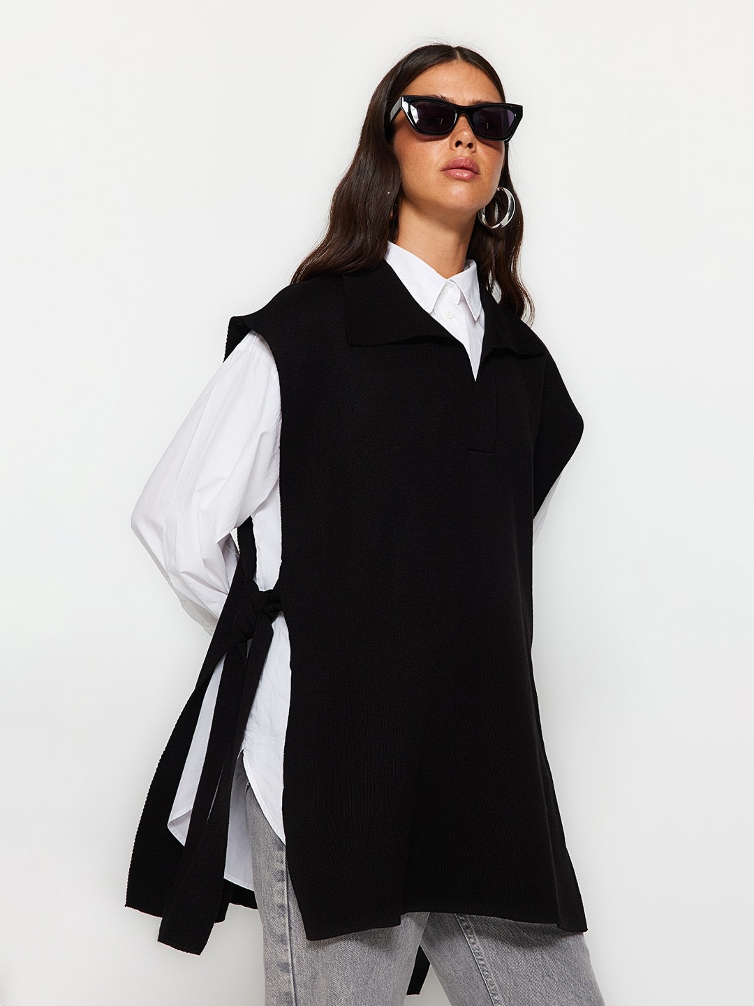 

Trendyol Shirt Collar Longline Pullover, Black