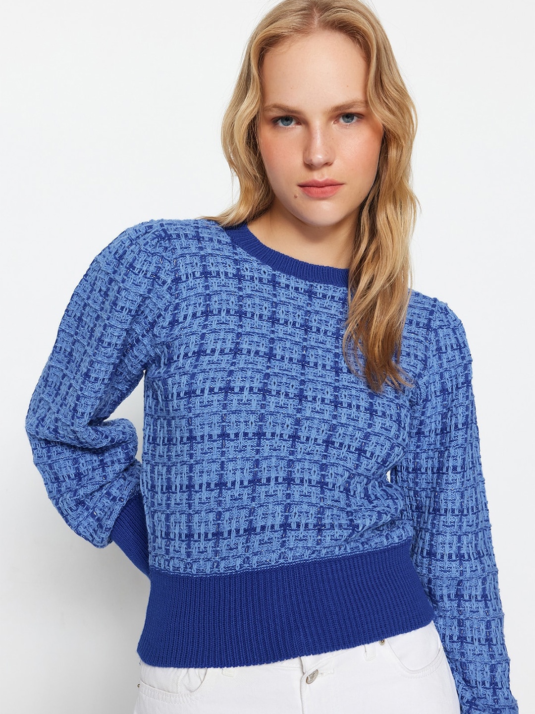 

Trendyol Cable Knit Crop Pullover, Blue