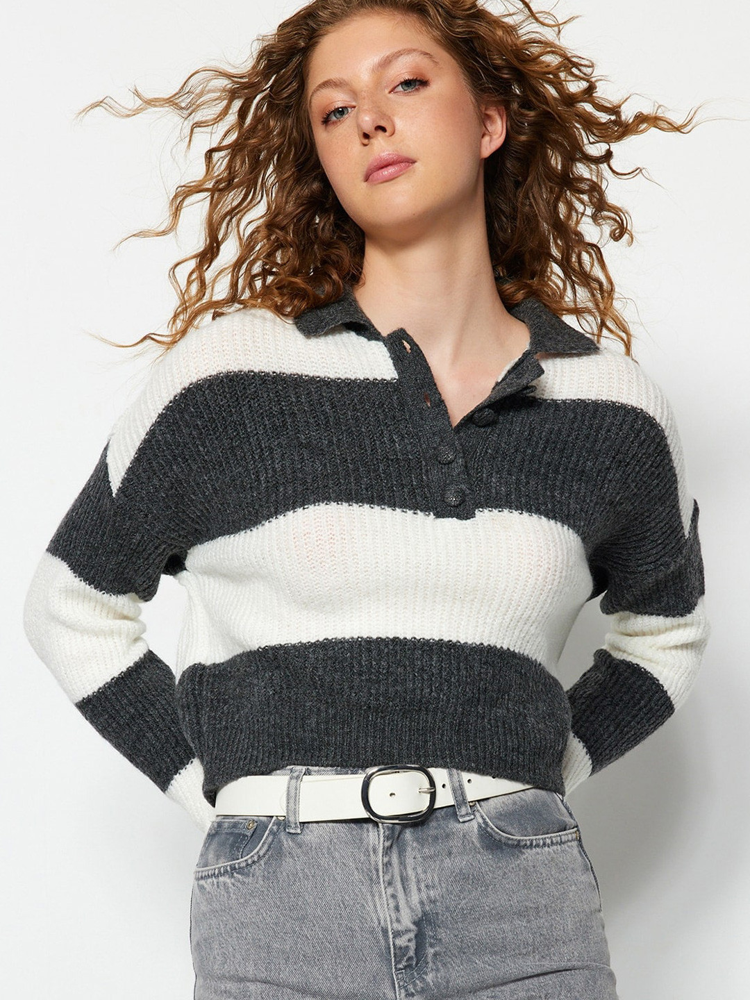 

Trendyol Striped Pullover Sweater, Grey