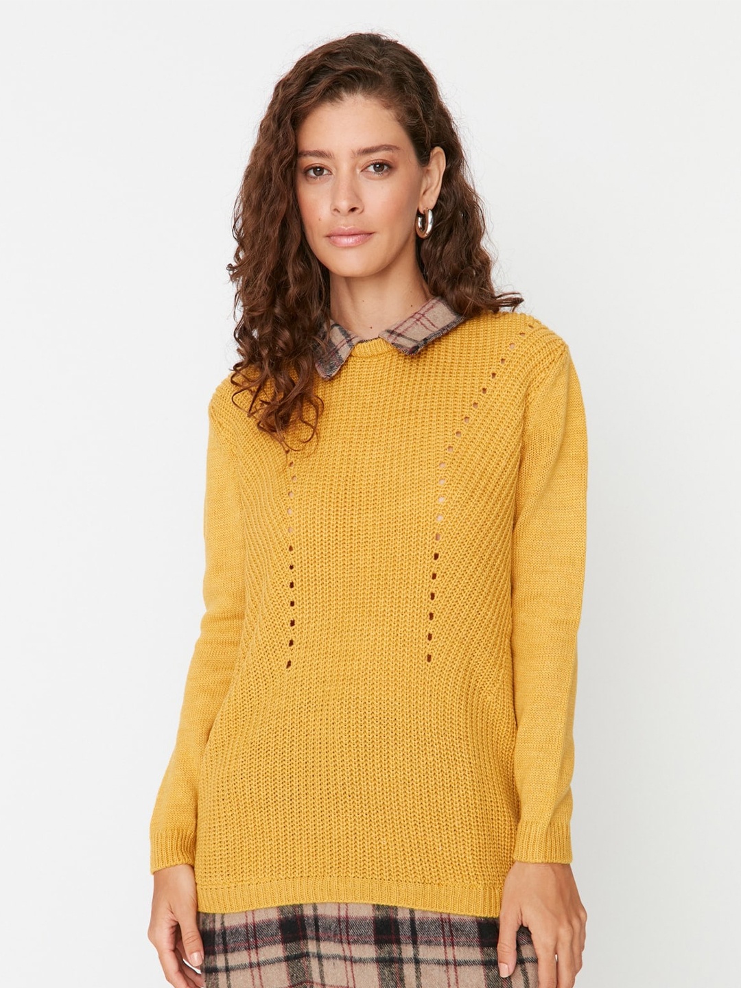 

Trendyol Ribbed Acrylic Longline Pullover Sweaters, Yellow