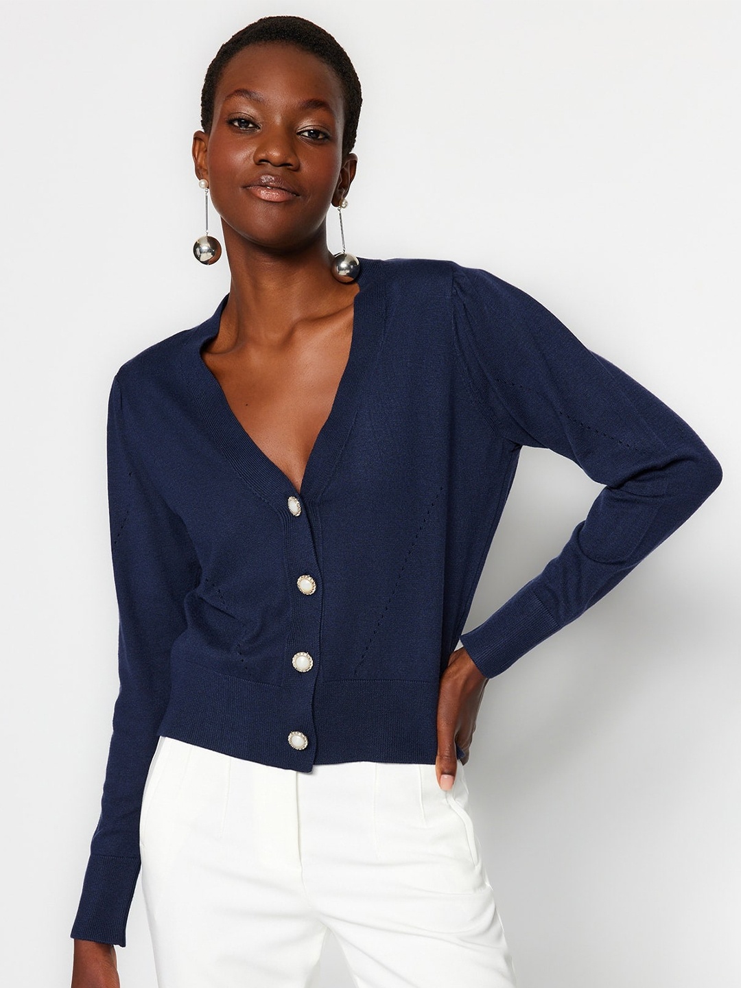 

Trendyol V-Neck Cardigan Sweater, Navy blue