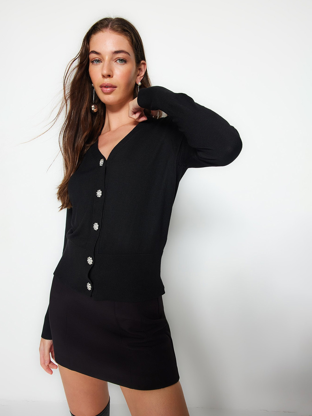 

Trendyol V-Neck Ribbed Cardigan, Black